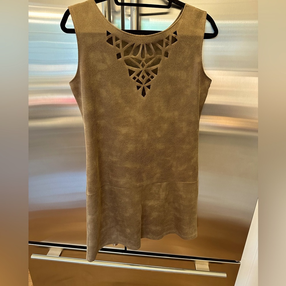 Brown leather shift dress